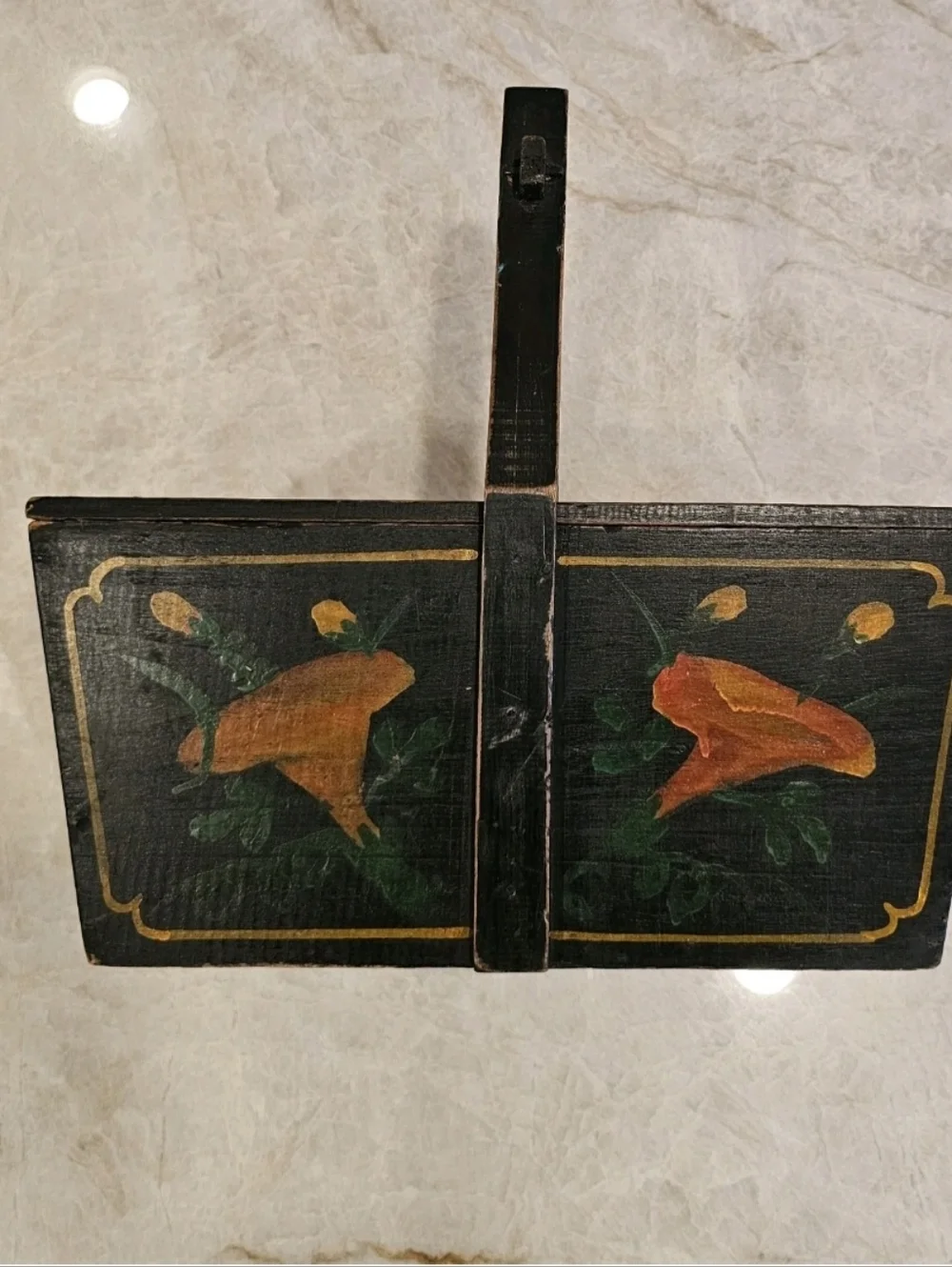 Antique Chinese Wooden Wedding Box/ Rice Basket Hand Painted 19th Cent.